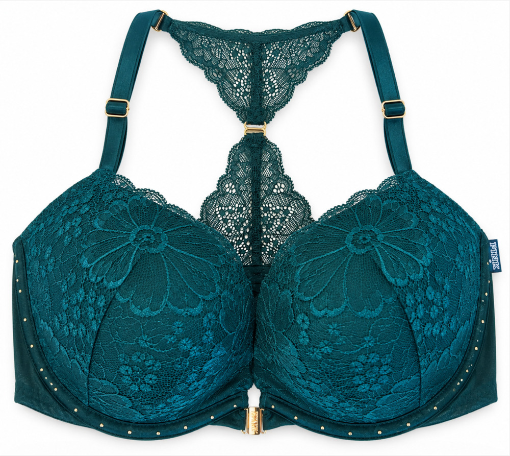 NEW PINK VICTORIA'S SECRET GREEN LACE DATE PUSH UP FRONT CLOSE BRA SIZE 32DDD